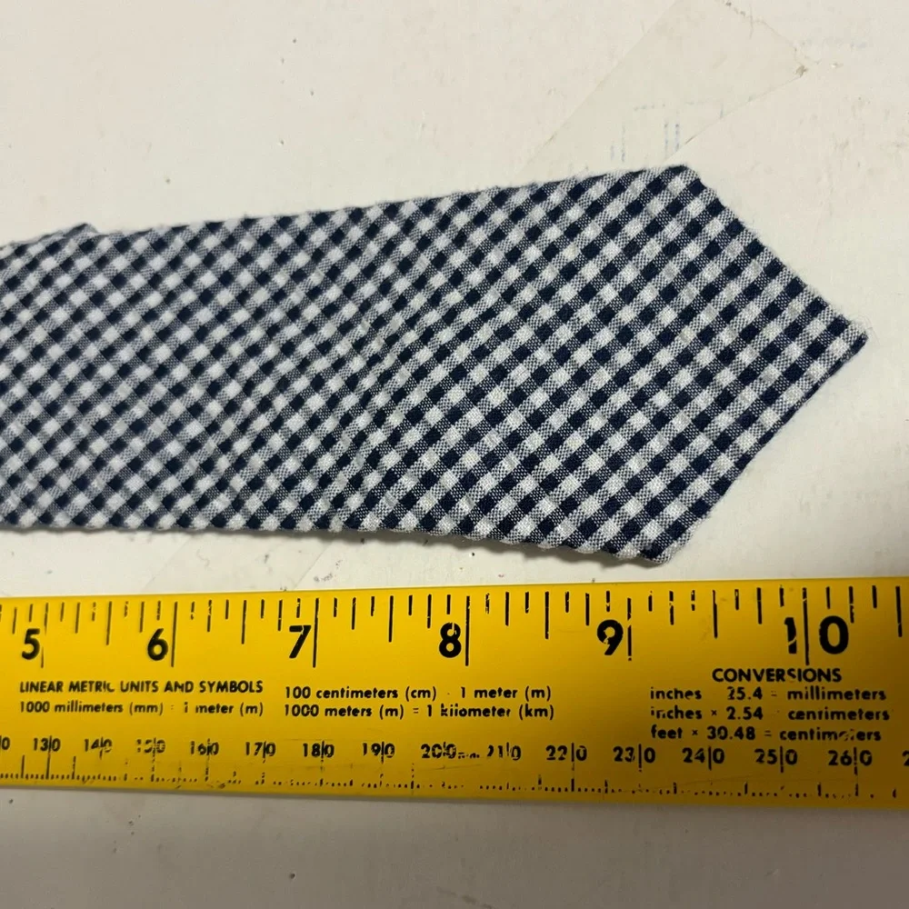 Boys gingham clip on tie blue & white 10.5” long Formal Cosplay Like New or New